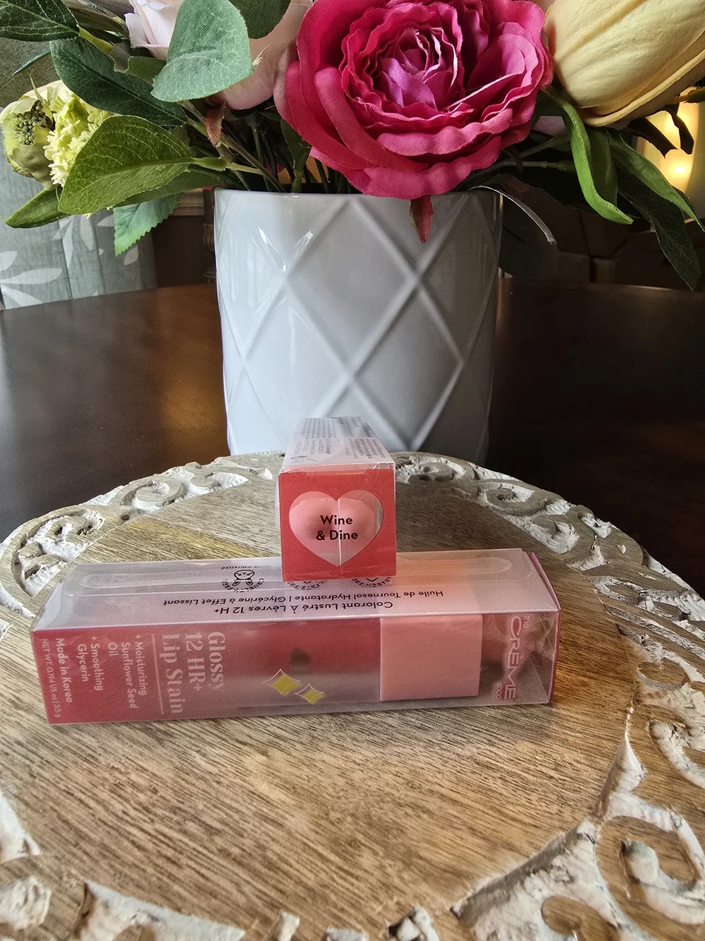 The Creme Shop Glossy 12 hr+ LIP Stain & Lip Stain Set In Shade WINE & DINE